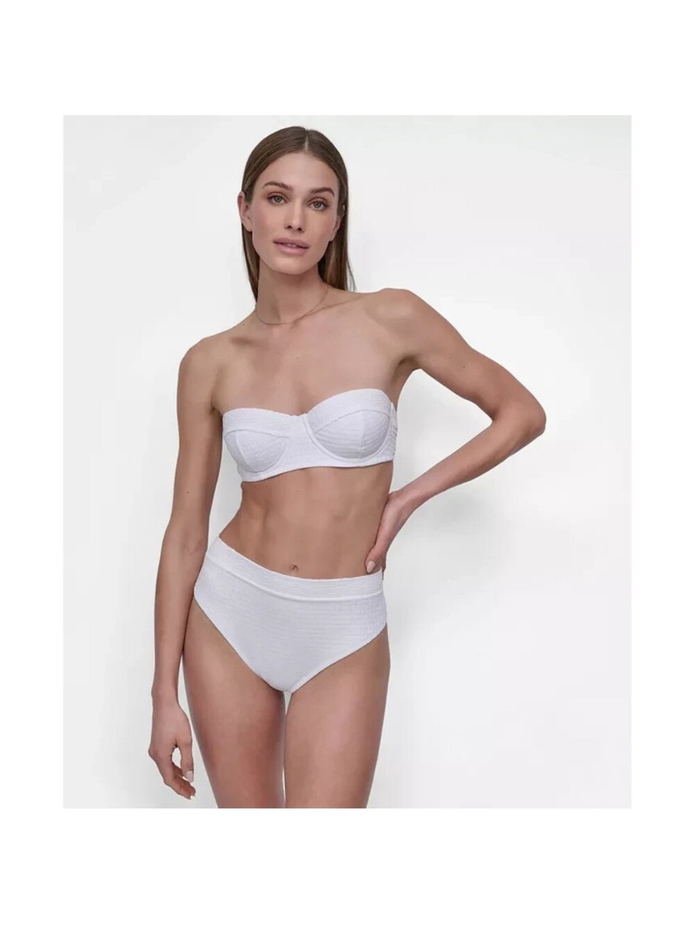 Dkny White Textured Strapless Bikini